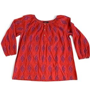 NWT Fragonard Red Paisley Long Sleeve Boho Cotton Top